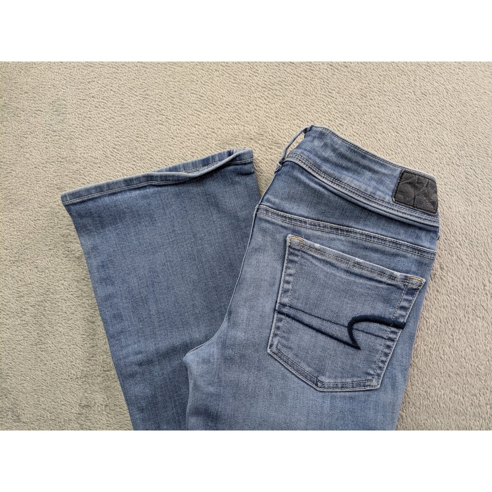 American Eagle Kick Boot Super Stretch Jeans Blue Medium Wash 4 Short Low Rise